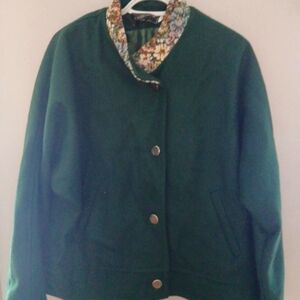 Vtg VALDECRAFTS Retro Classy Green  WOOL Vermont Large Buttons Batwing Coat. XL?